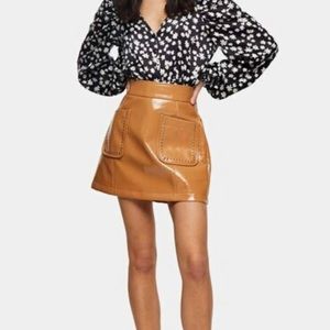 Topshop PETITE Caramel Brown Vinyl Stud Pocket Mini Skirt